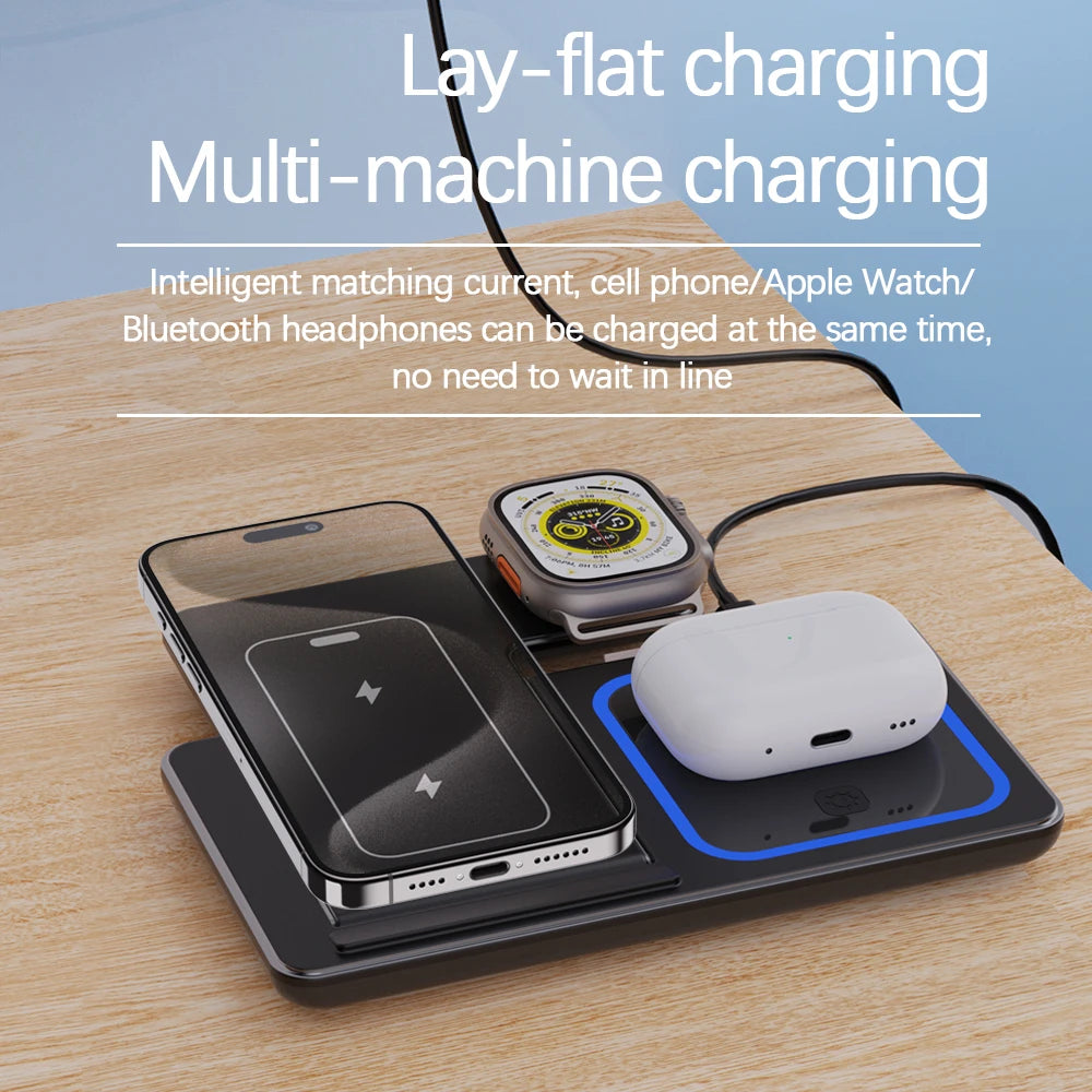30W LED Fast Wireless Charger Stand 3 in 1 Foldable Charger
