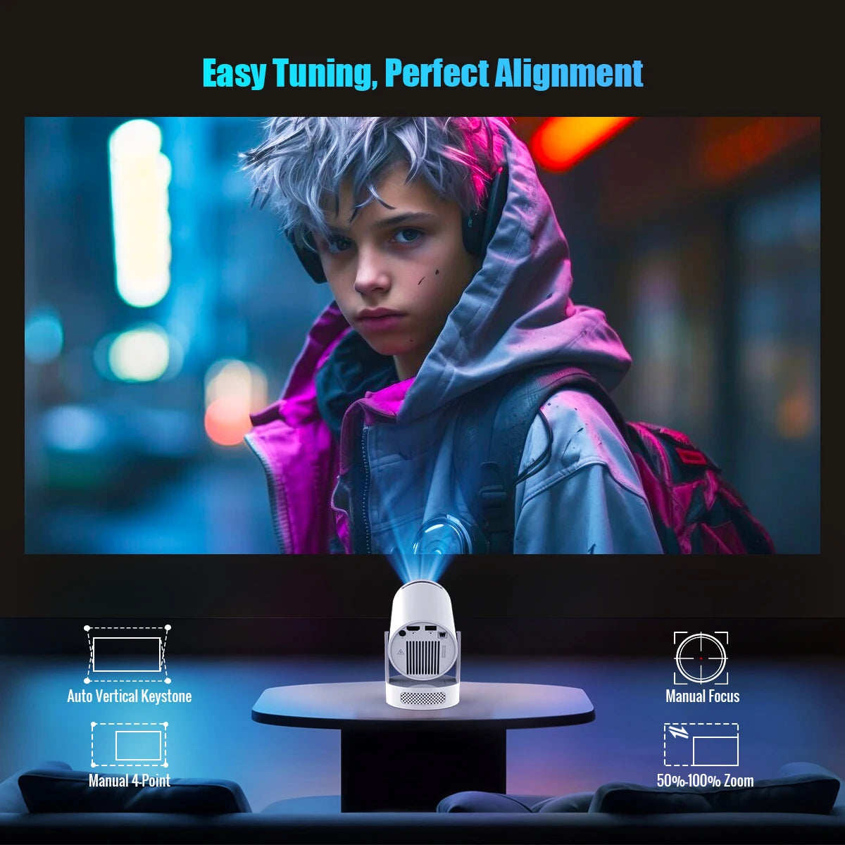 HY300 Pro+ 4K Portable Projector – 8000 Lumens | Android 11 | Ultra Bright & Compact